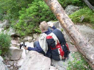 Dirigo sliding down the boulders