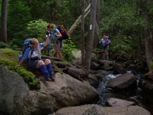 Dirigo, Dragonfly, and Shoe crossing Hurd Brook