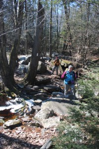 Crossing the stream to reach the campground Crossing the stream to reach the campground