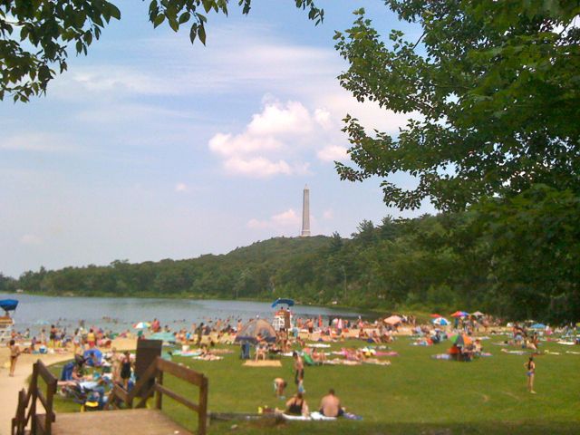 Enjoying hot dogs near the beach
