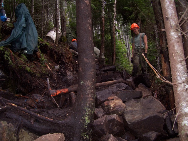 Maine Conservation Corps (MCC) working on Gulf Hagas Mountain