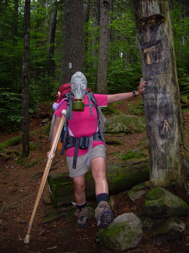 Crutch, Gas Mask, & Totem at Rainbow Stream Lean-to